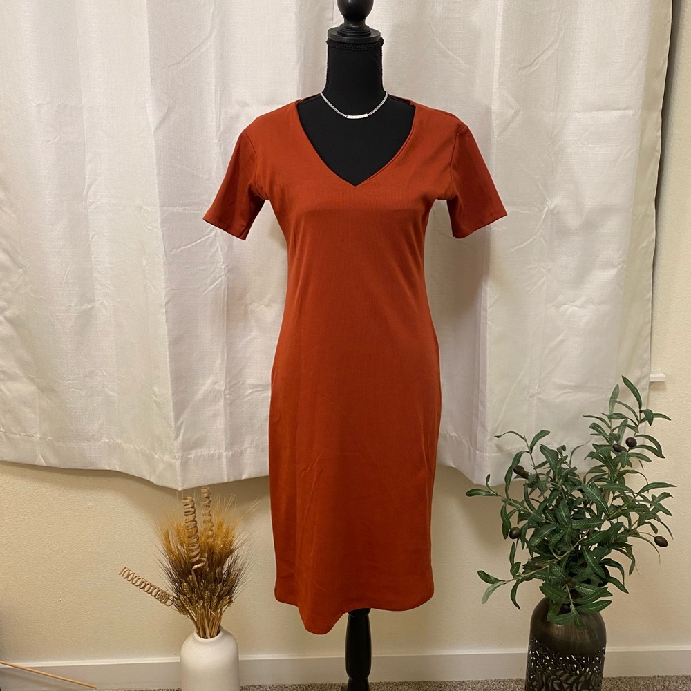 Unbranded Ribbed MIDI Dress Burnt Orange Size Small